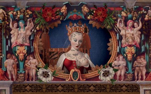 Tenture d’intérieur “Cosmic girl ” format 70x137cm . Voglio Bene