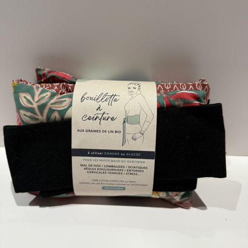 Bouillotte ceinture sèche " feuillage celadon, rose,bordeaux"