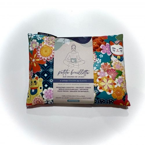 Petite Bouillotte sèche naturelle graines de lin bio "Maneki Neko"